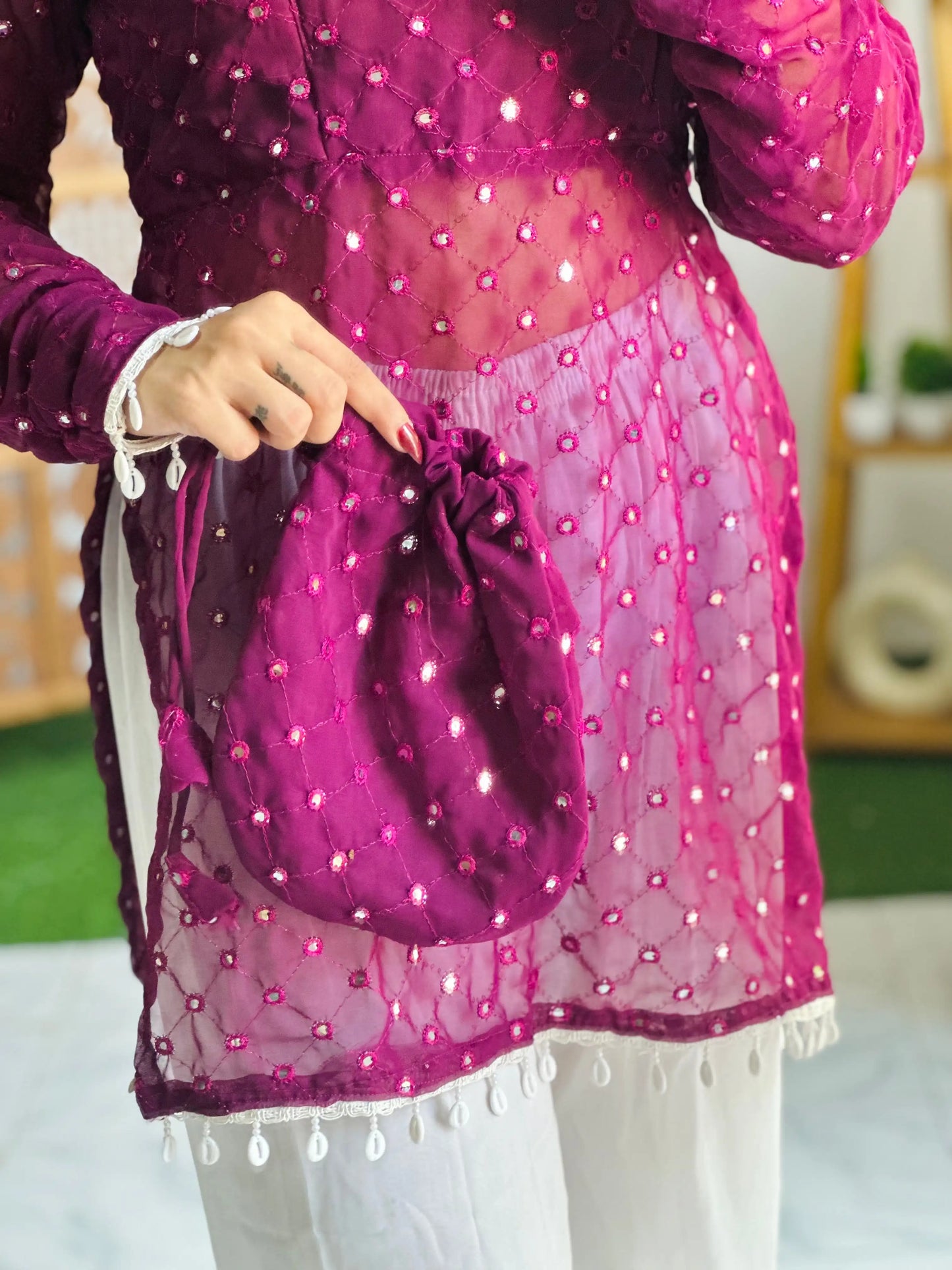 Vintage Wine Gulnaz Embroidered Kurta