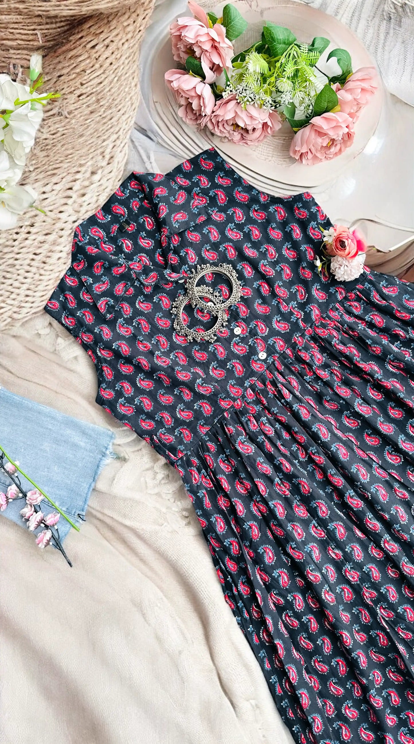 Cute Collar Hand Printed Twirl Dress - Passion for Fashion by Shivani