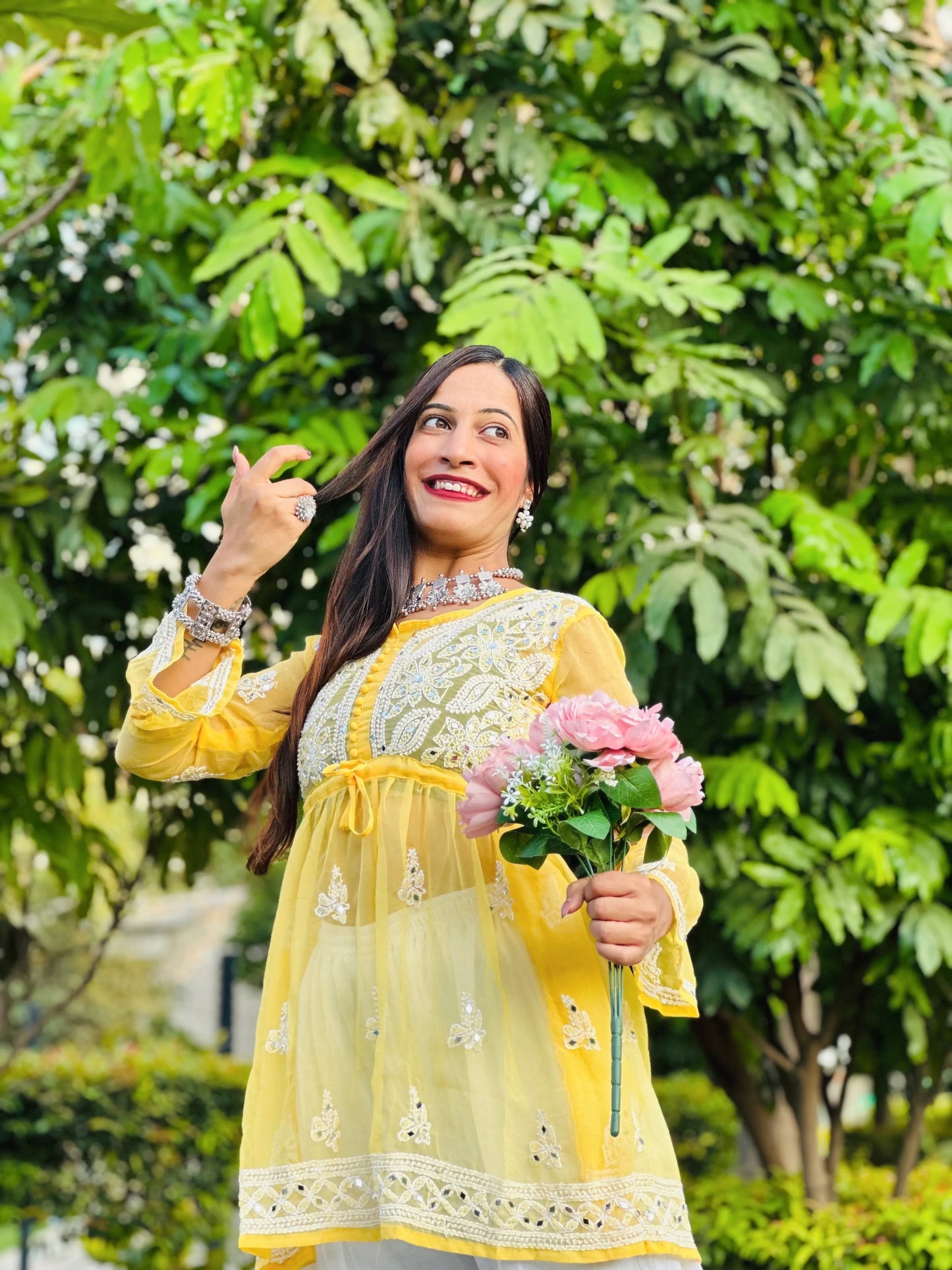 Sunflower Yellow Noor Mirror Chikankari