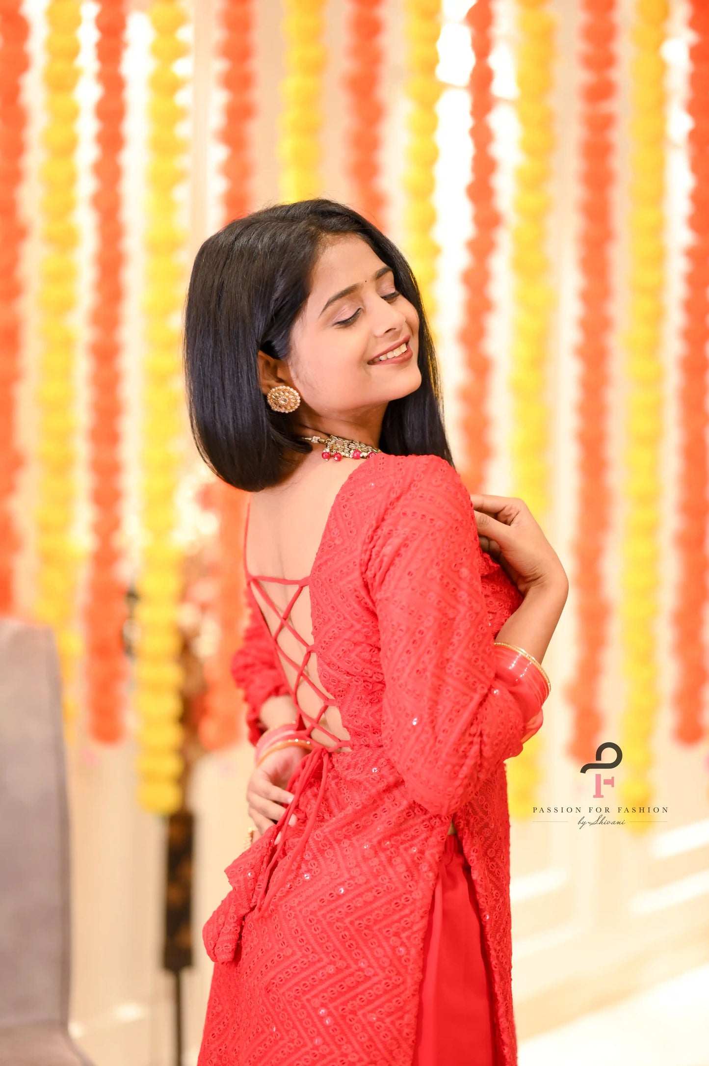 Sparkle Red Gulnaz Sharara Set