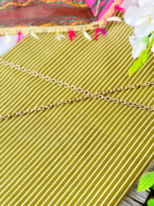 Classic Green Stripe Handprinted MulMul Fabric Cut - Passion for Fashion by Shivani
