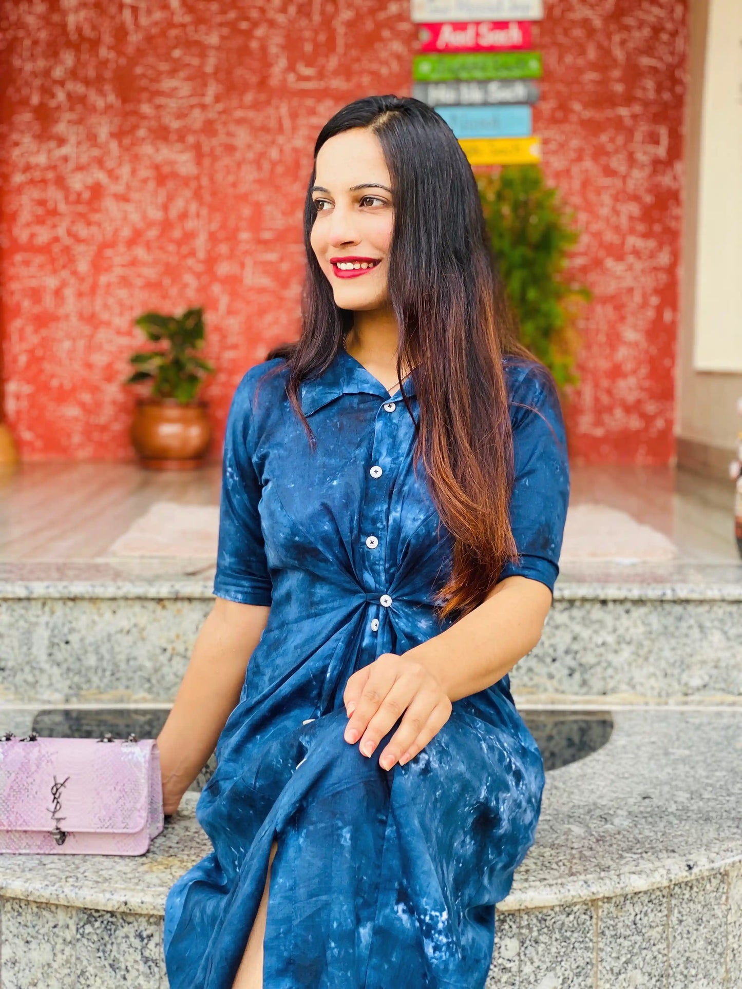 Indigo Blue Collar Dress - Passion for Fashion by Shivani