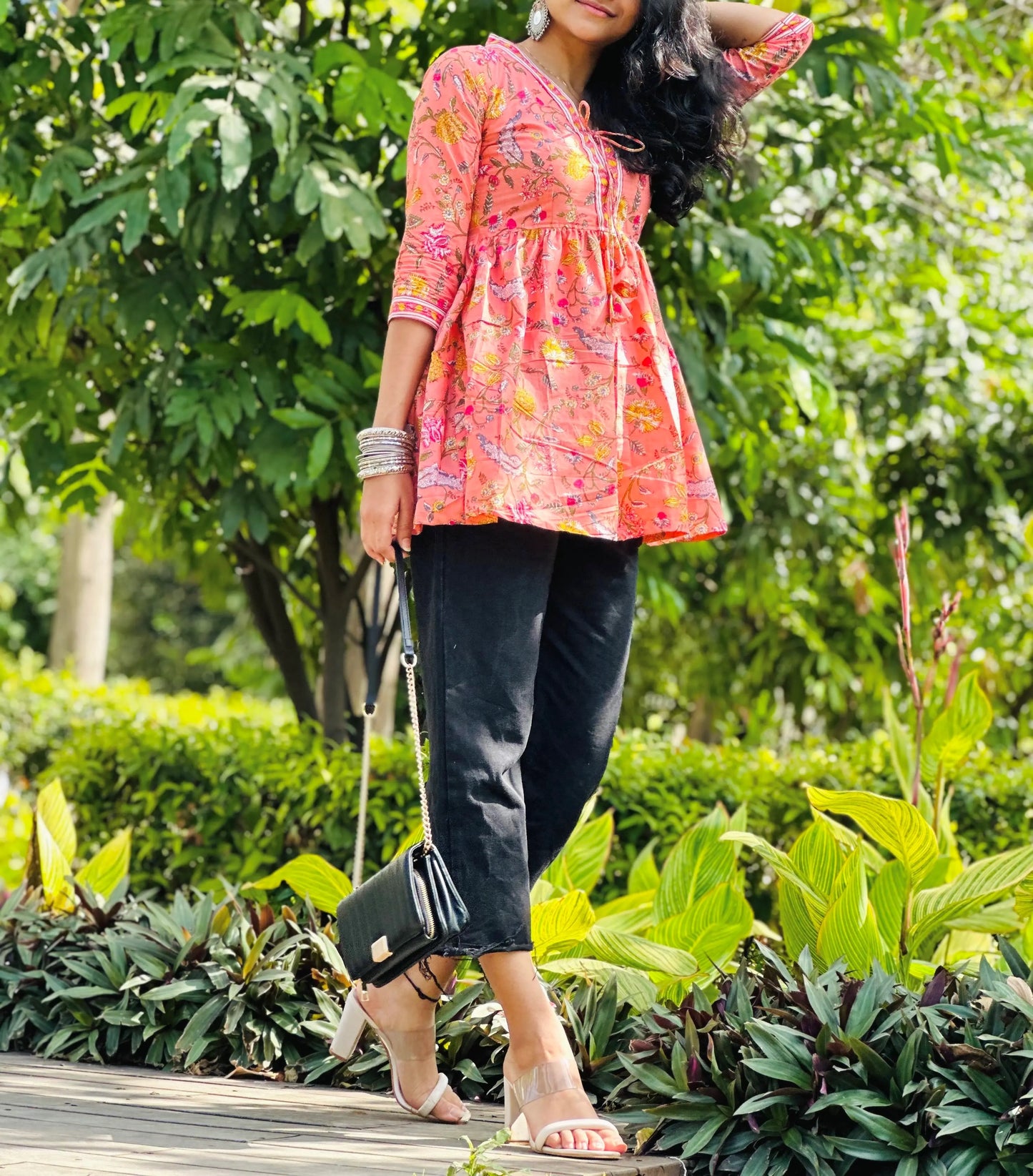 Pretty Peach Kalamkari Short Denim Kurta