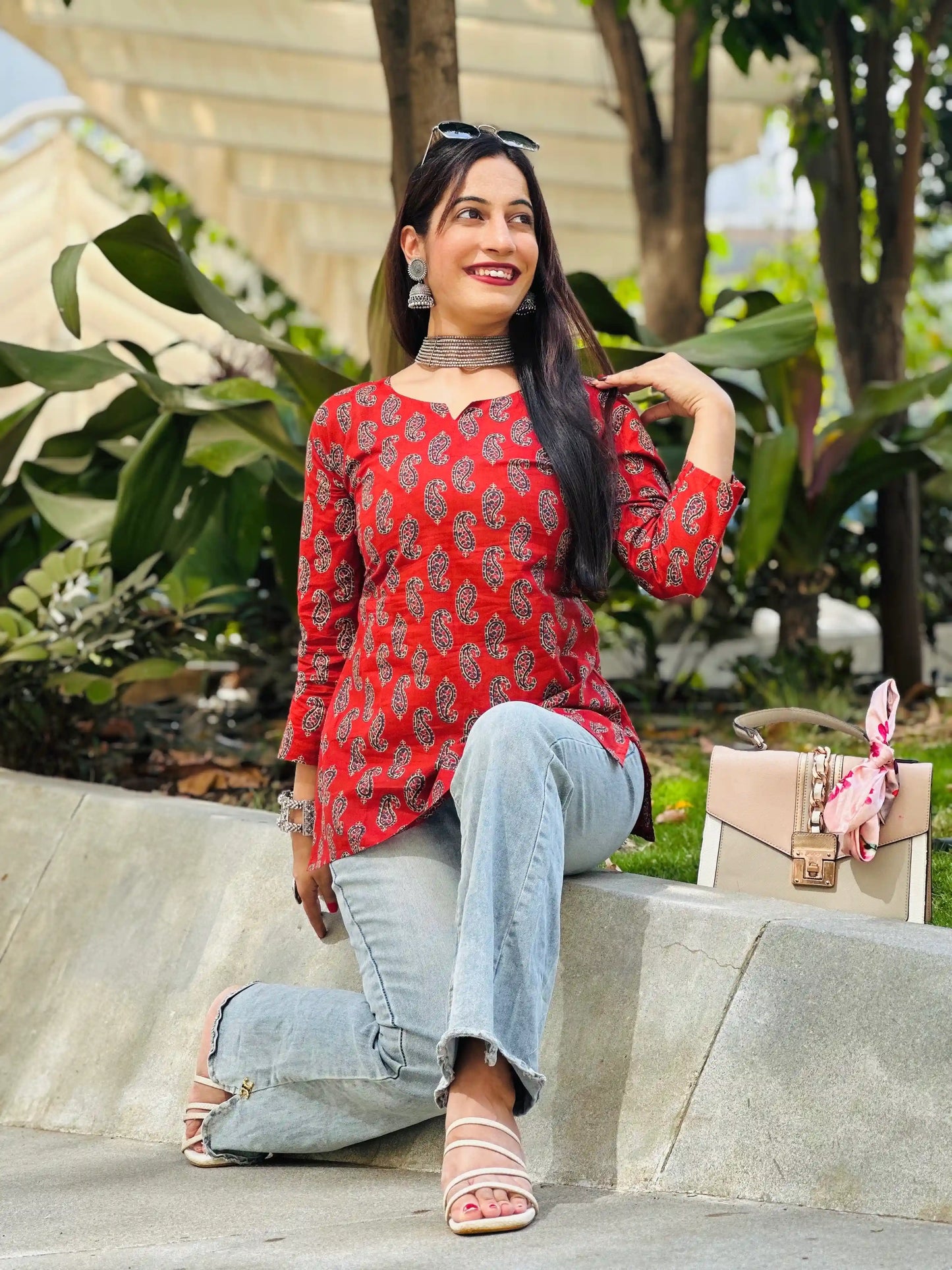 Gulabi Maroon Hand Printed Kurta