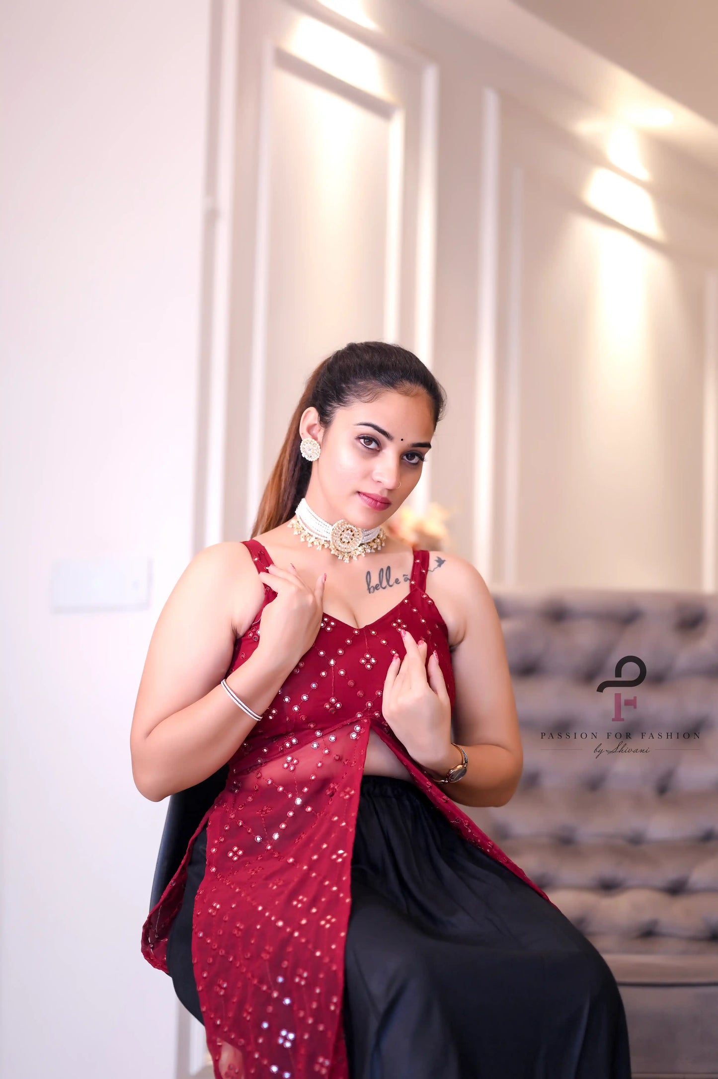 Shiraz Maroon Gulnaz Embroidered Kurta