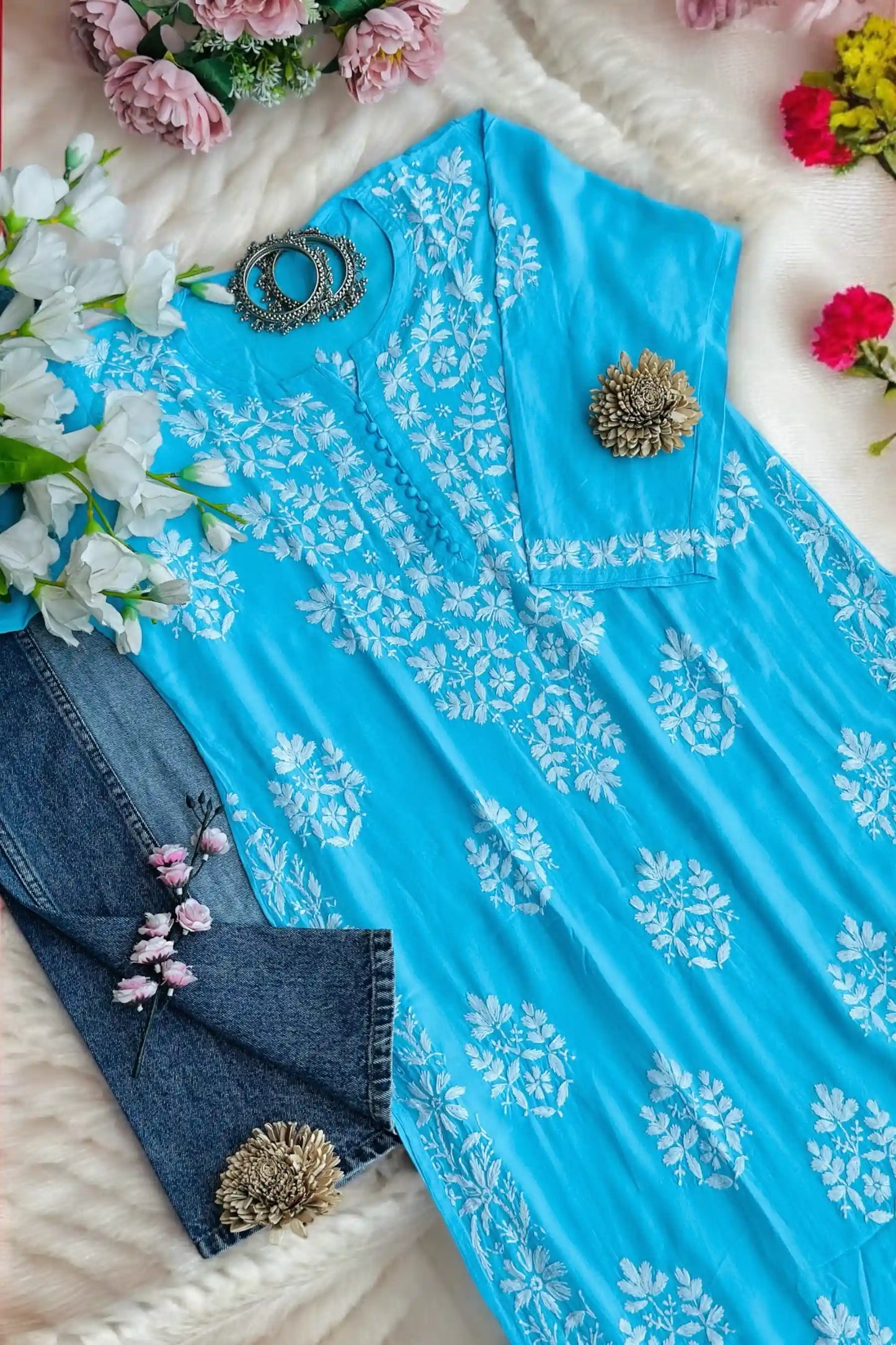 Blush Blue Gulzar Chikan Kurta