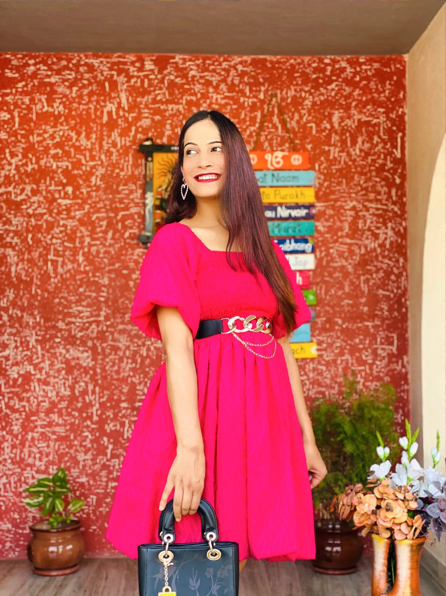 Eliza Pink Adjustable Smoky Dress - Passion for Fashion by Shivani