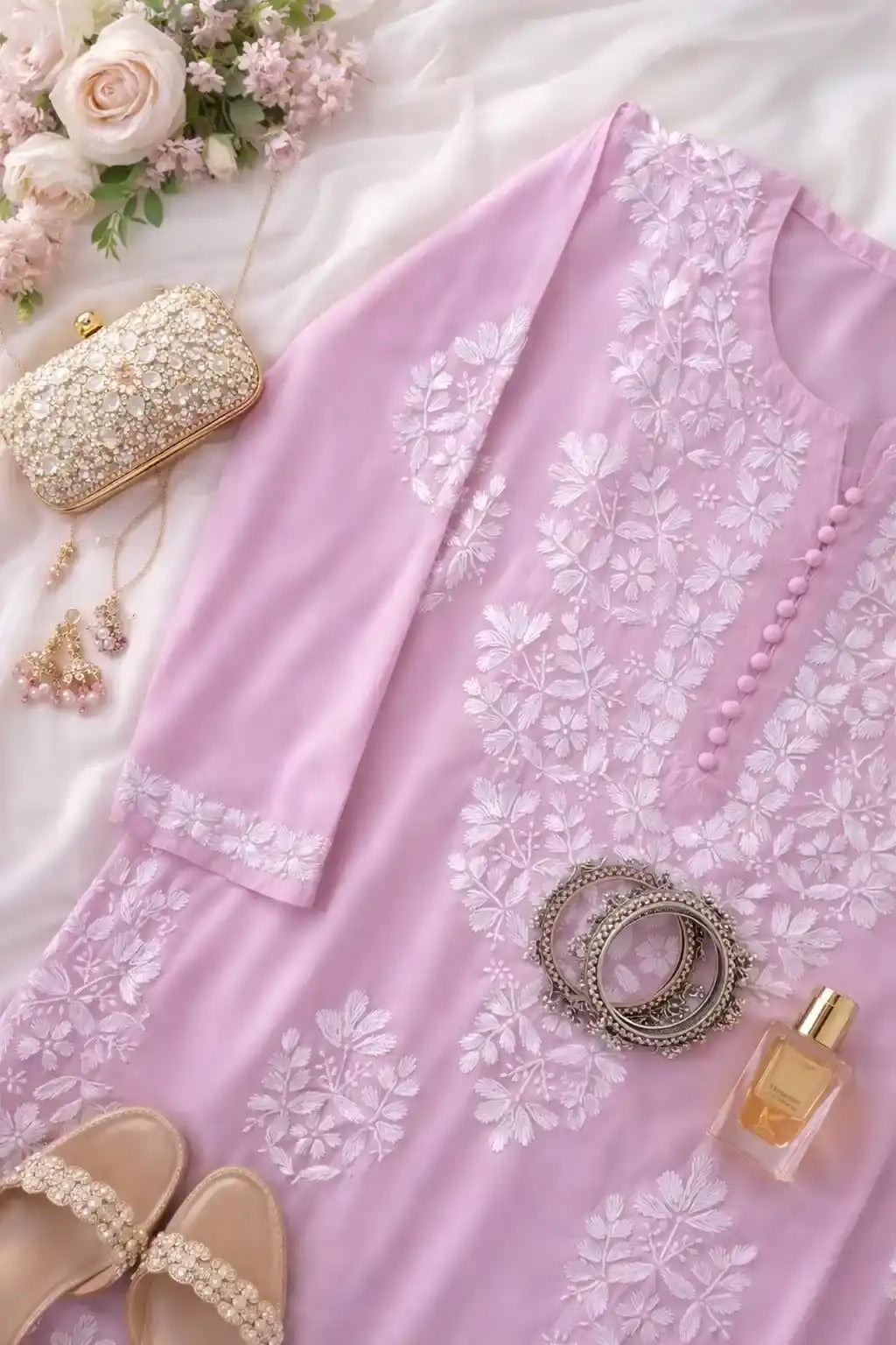 Blush Pink Gulzar Chikan Kurta