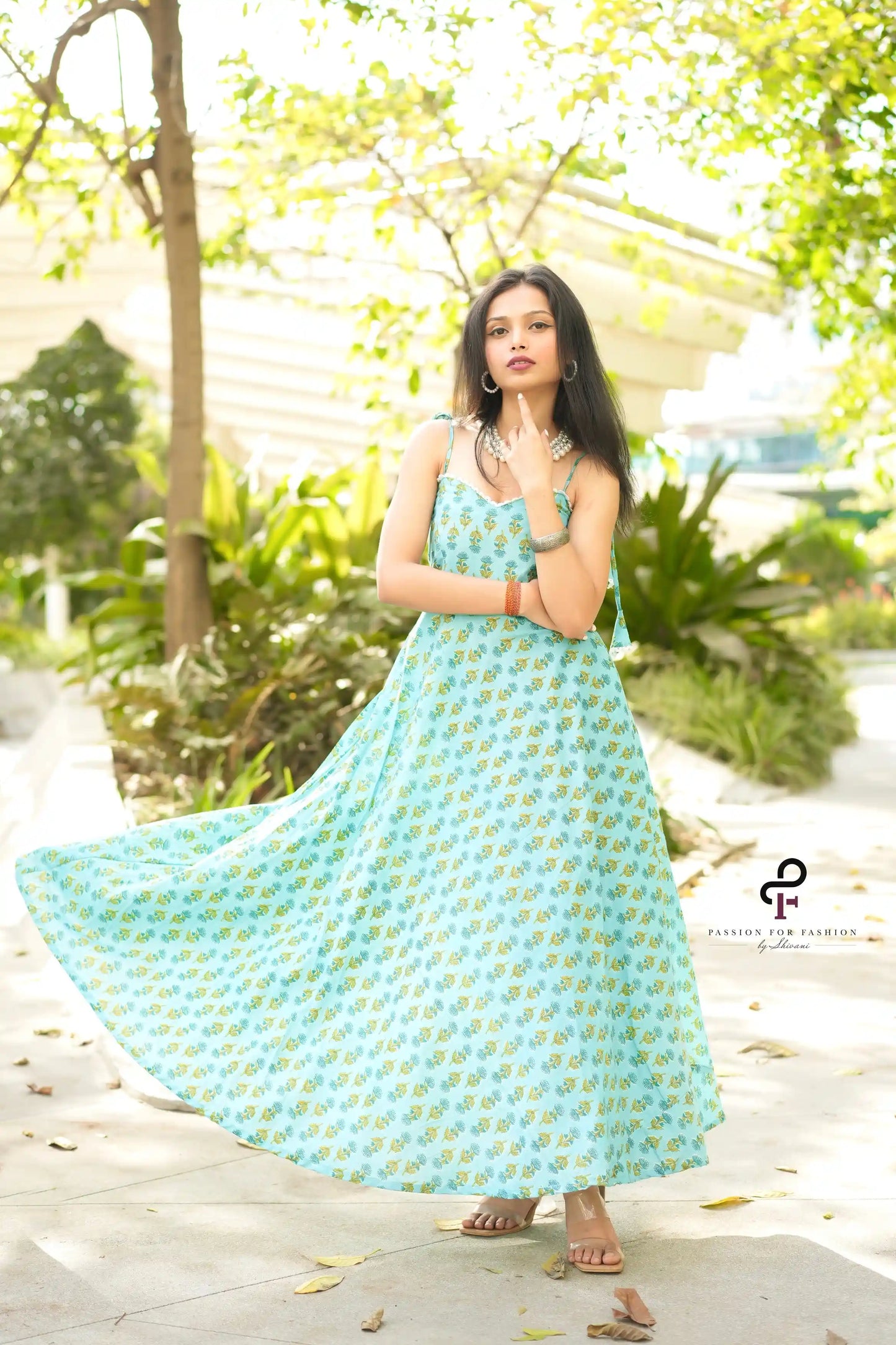 Nautical Blue Hand Print Twirl Dress