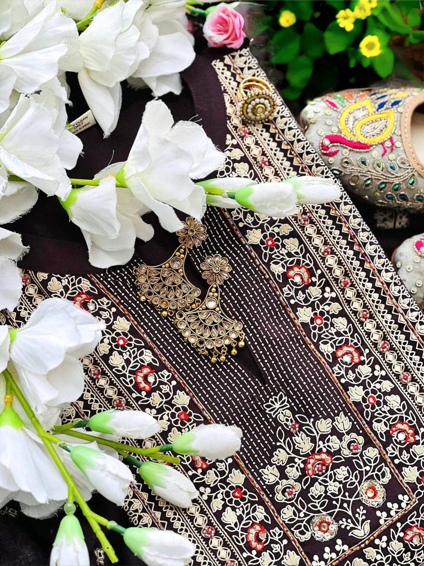 Meher Brown Embroidered Suit Set
