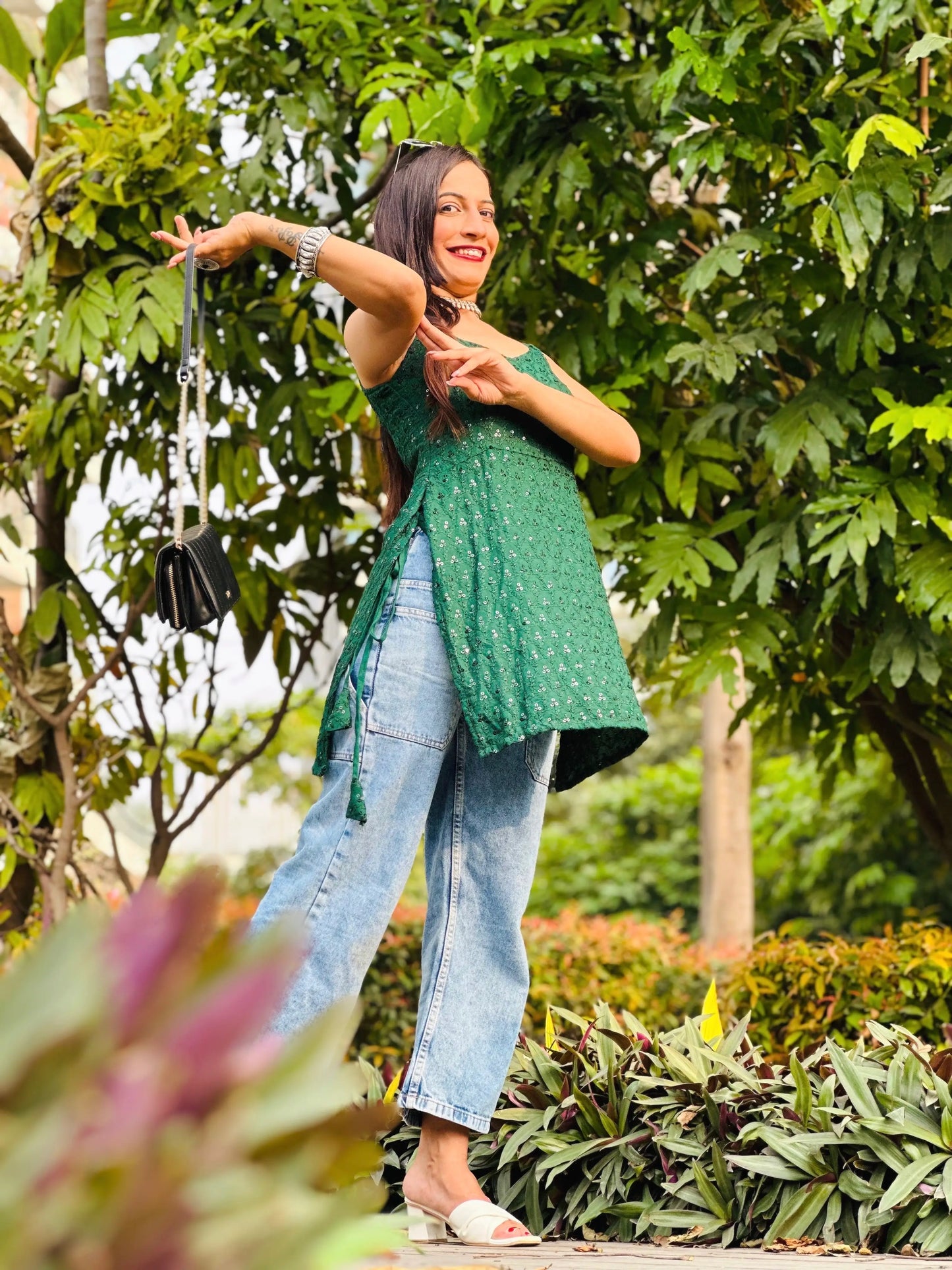 Zelen Green Sequence Gulnaz Kurta