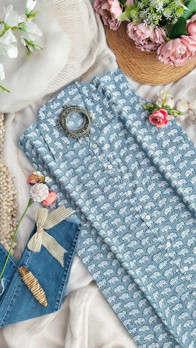 Grey Elephant Cute Collar Shirt - Passion for Fashion by Shivani