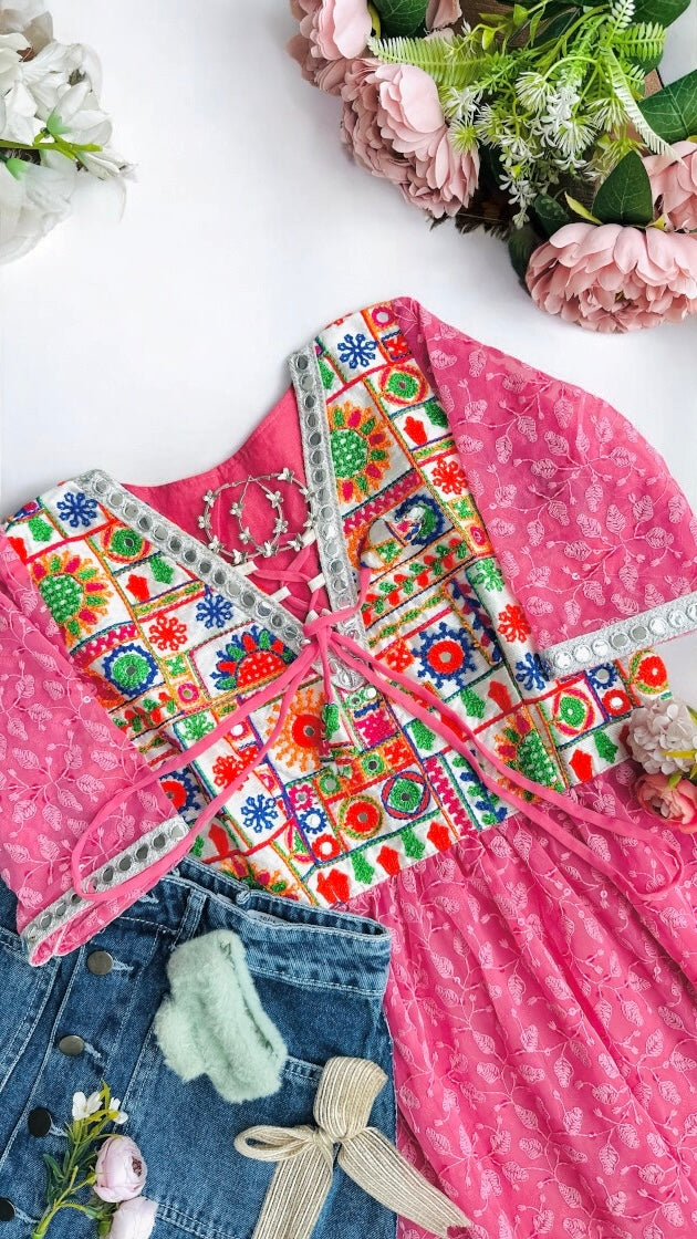 Daisy Peach Embroidered Peplum Top