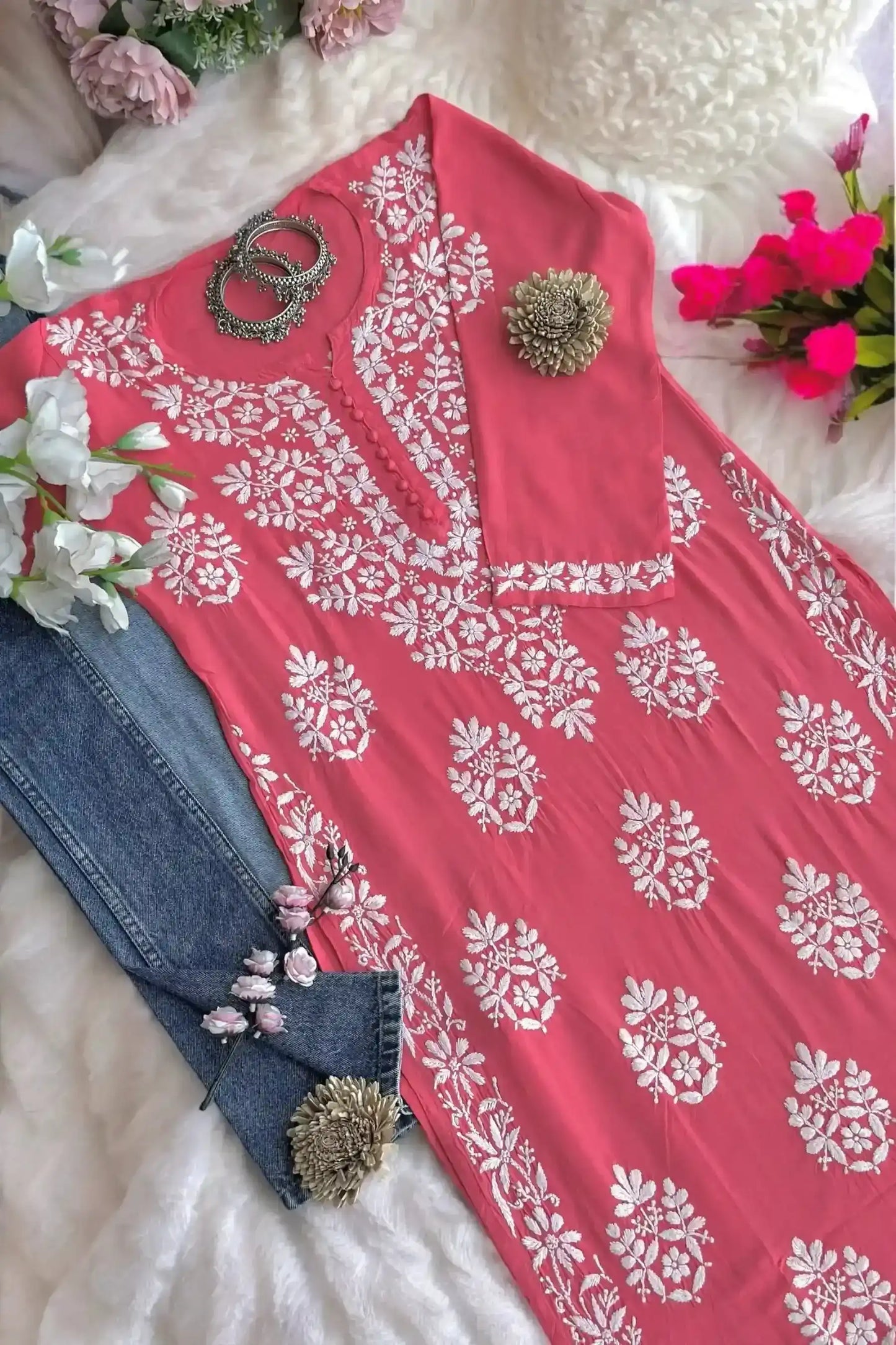 Blush Peach Gulzar Chikan Kurta - Passion for Fashion by Shivani