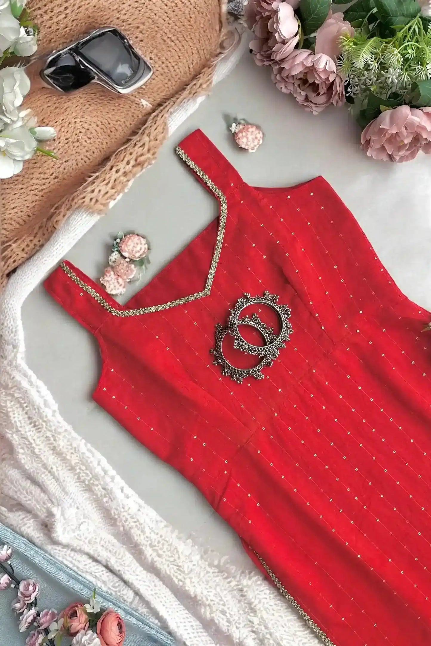 Scarlet Red Shine Kurti - Passion for Fashion by Shivani