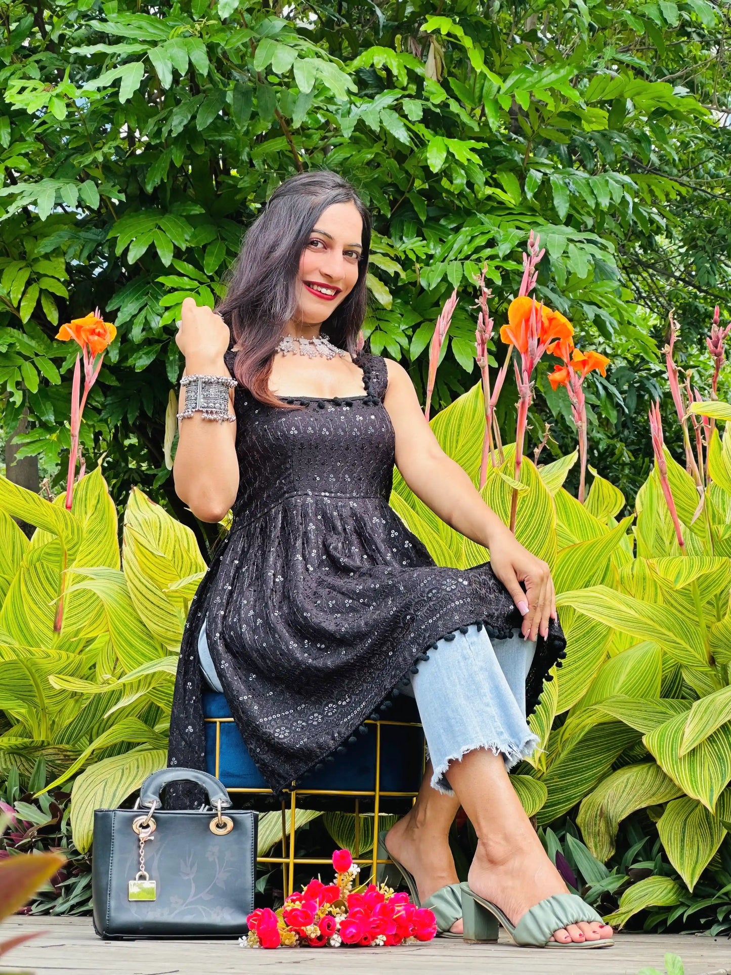 Pitch Black Sequence Gulnaz Short Kurta