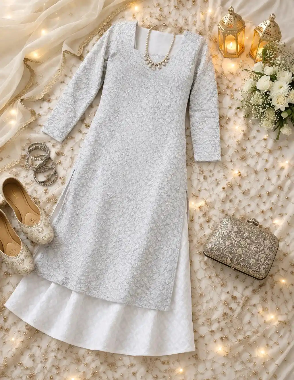 Whimsical Grey Embroidered Gulnaz Kurta