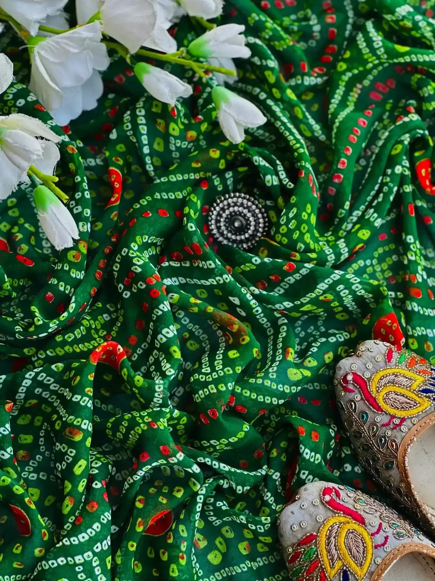 Lush Green Bandhej Georgette Fabric Cut - Passion for Fashion by Shivani