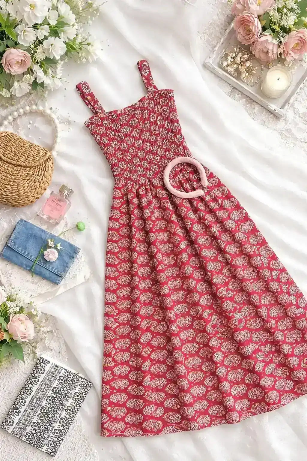 Maroon Block Smoky Twirl Dress