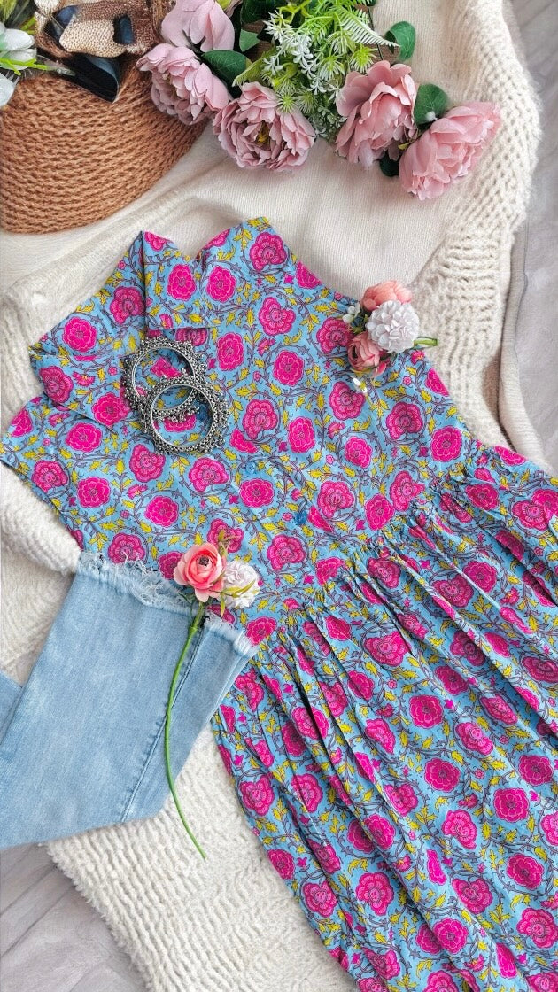 Cobalt Collar Jaipuri Short Dress