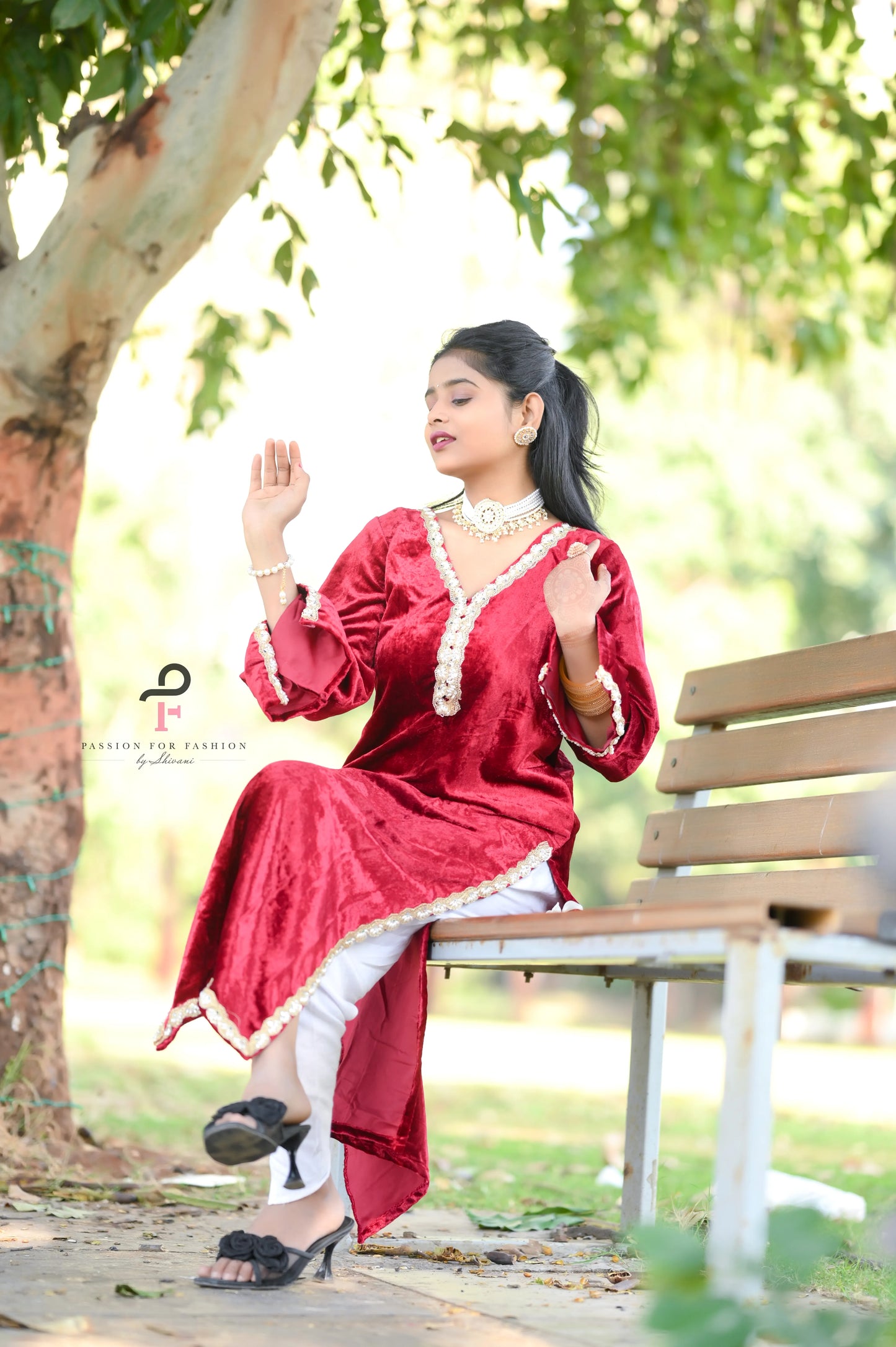 Rose Maroon Velvet Gulnaz Kurta