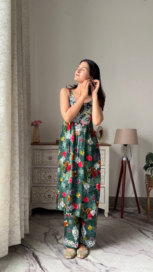 Classic Green Nazakat Aliya Chikan Noor Set - Passion for Fashion by Shivani