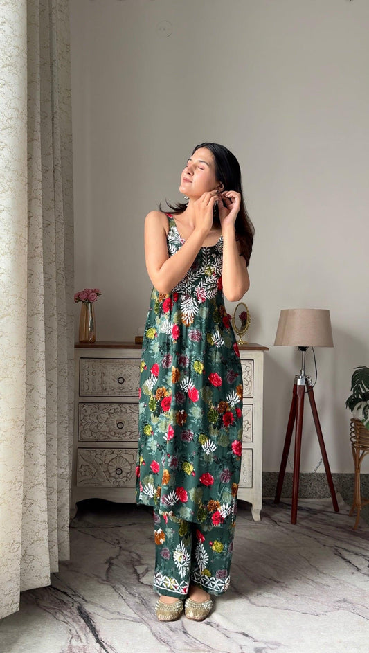 Classic Green Nazakat Aliya Chikan Noor Set - Passion for Fashion by Shivani