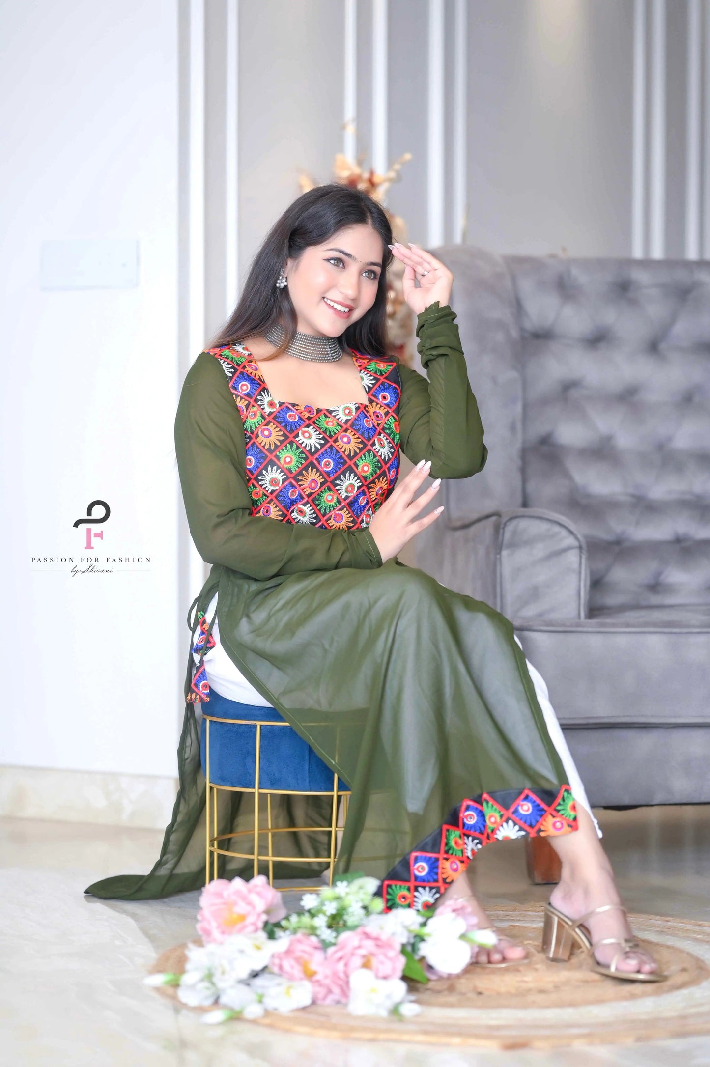 Avery Green Gulnaz Embroidered Kurta