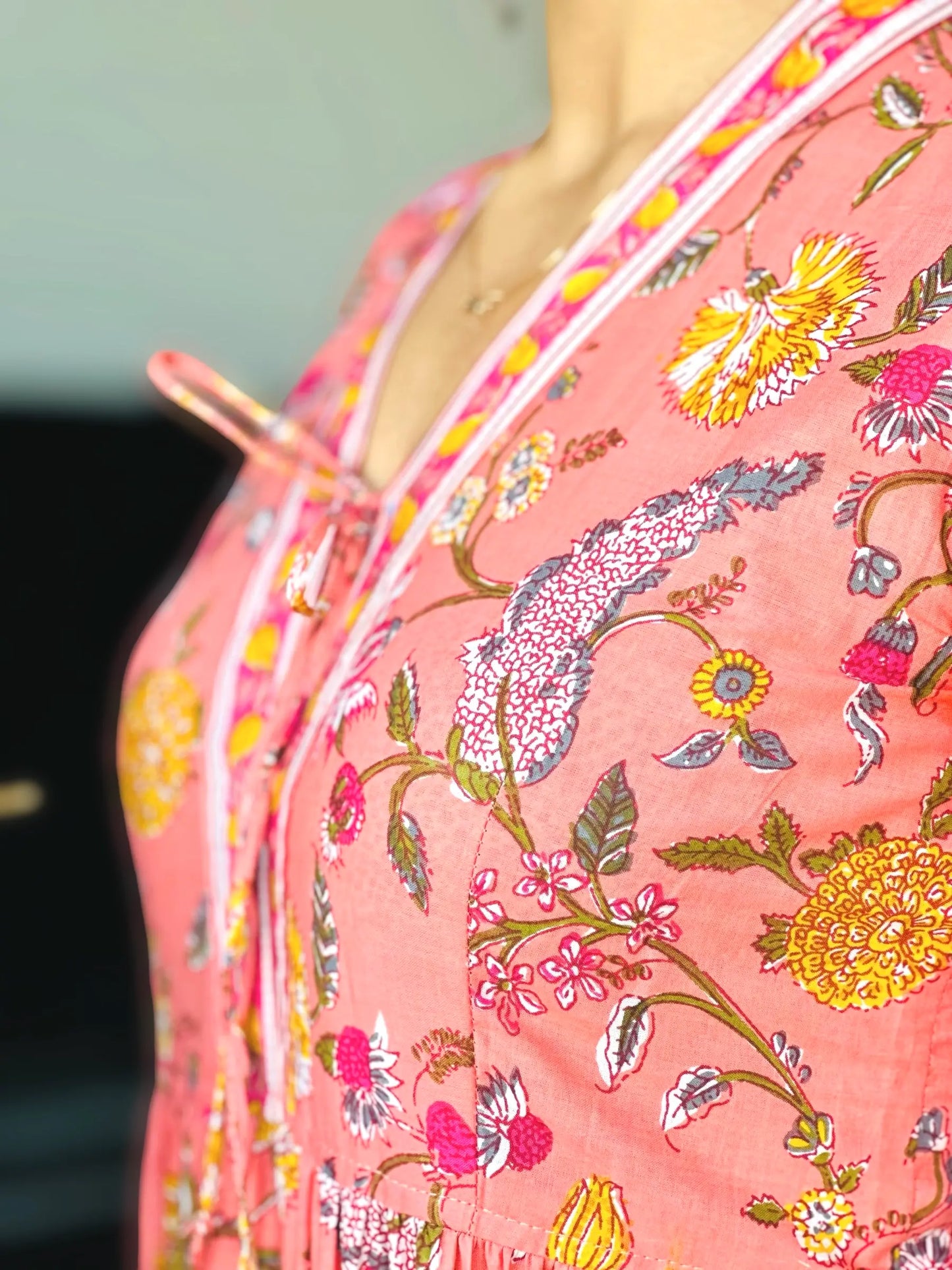 Pretty Peach Kalamkari Short Denim Kurta