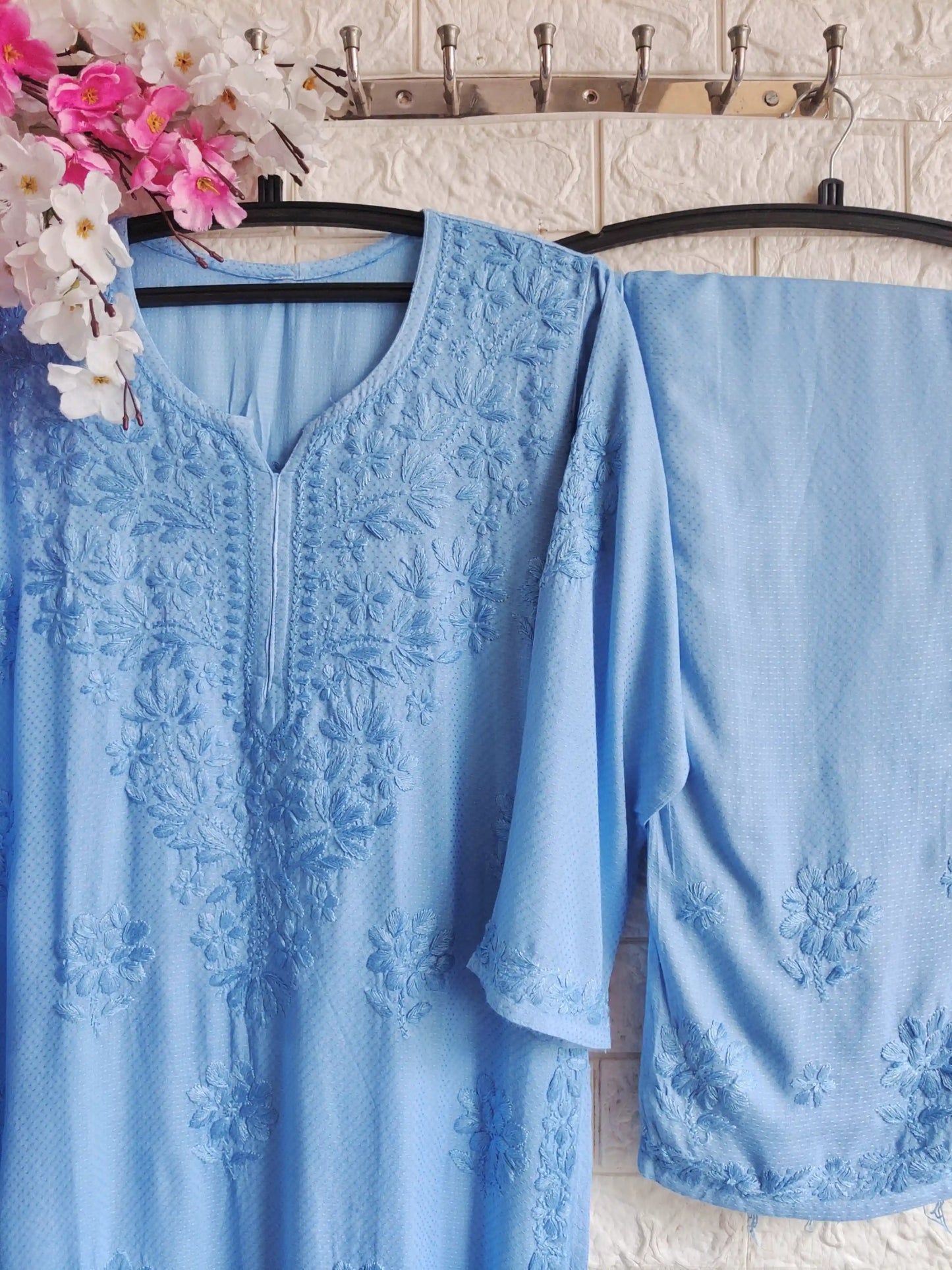 Noorani Blue Chikankari Meher Set