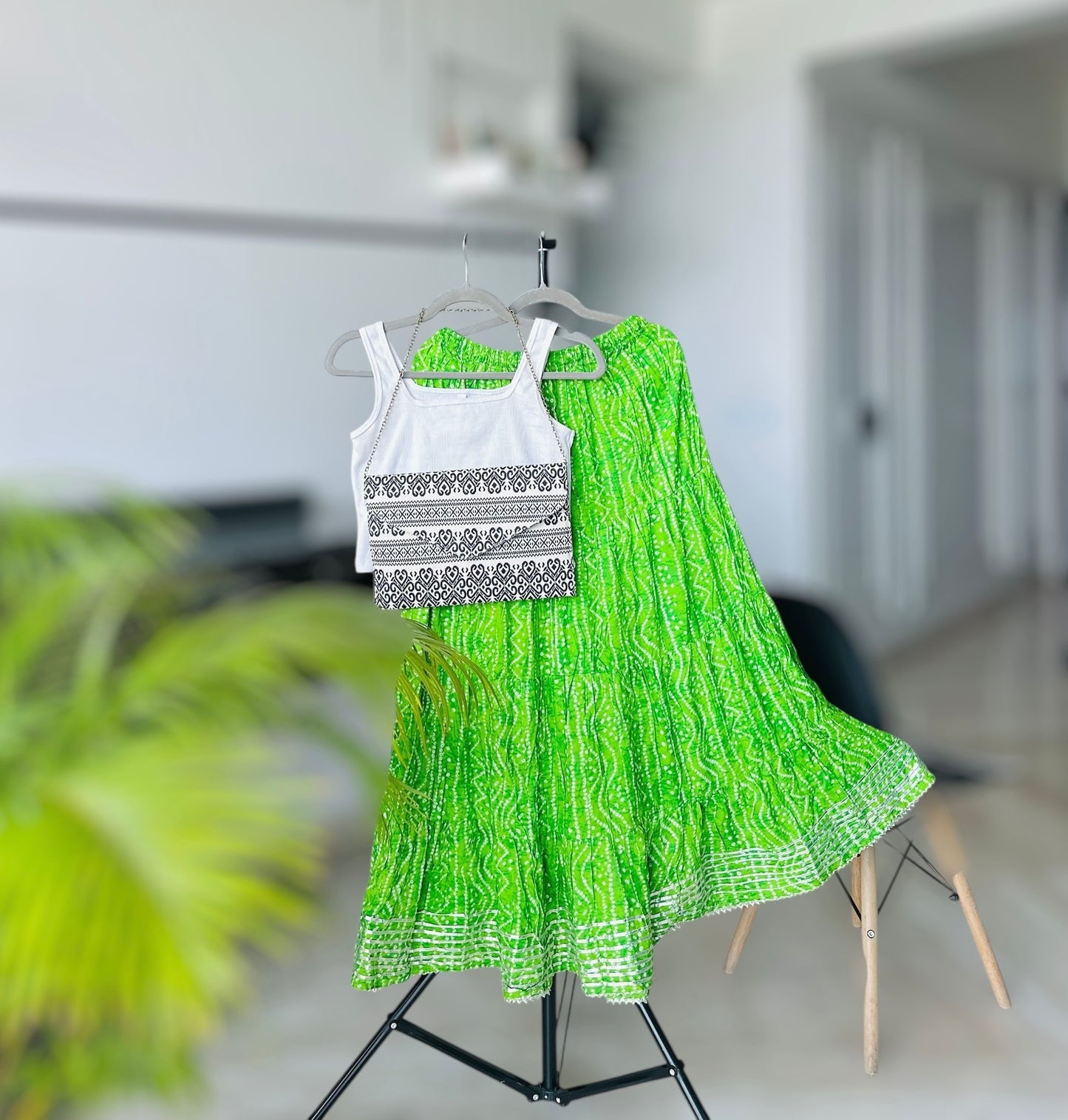 Green Bandhej Jaipuri Twirl Skirt
