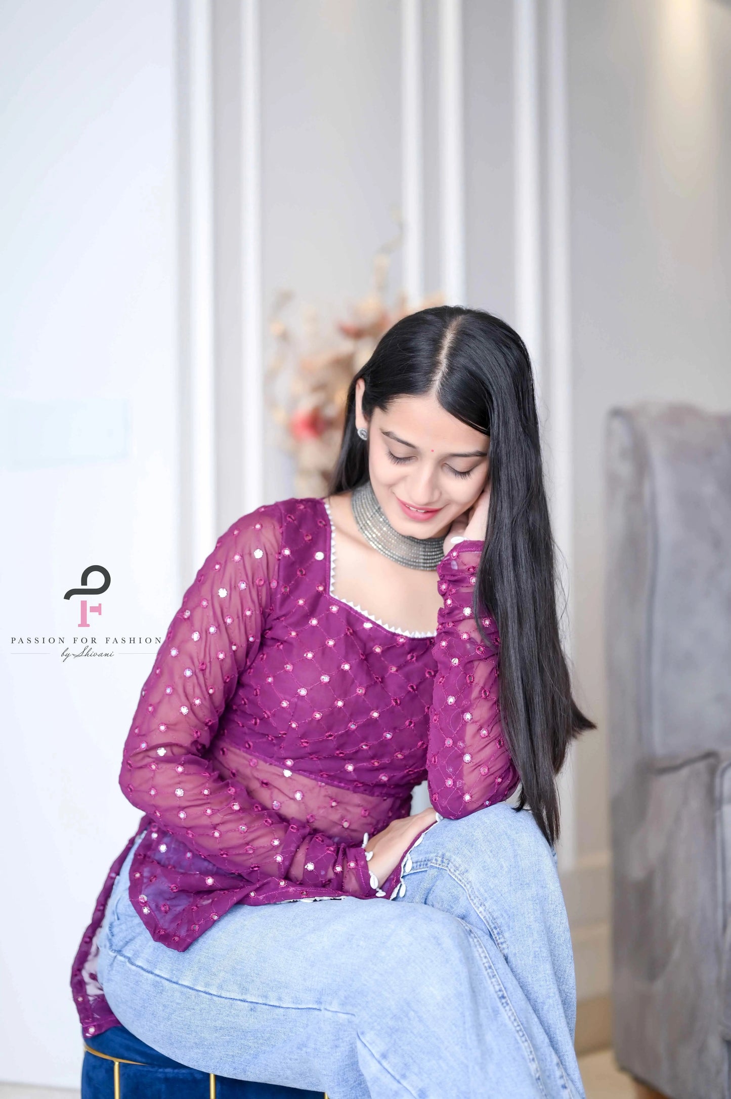 Vintage Wine Gulnaz Embroidered Kurta