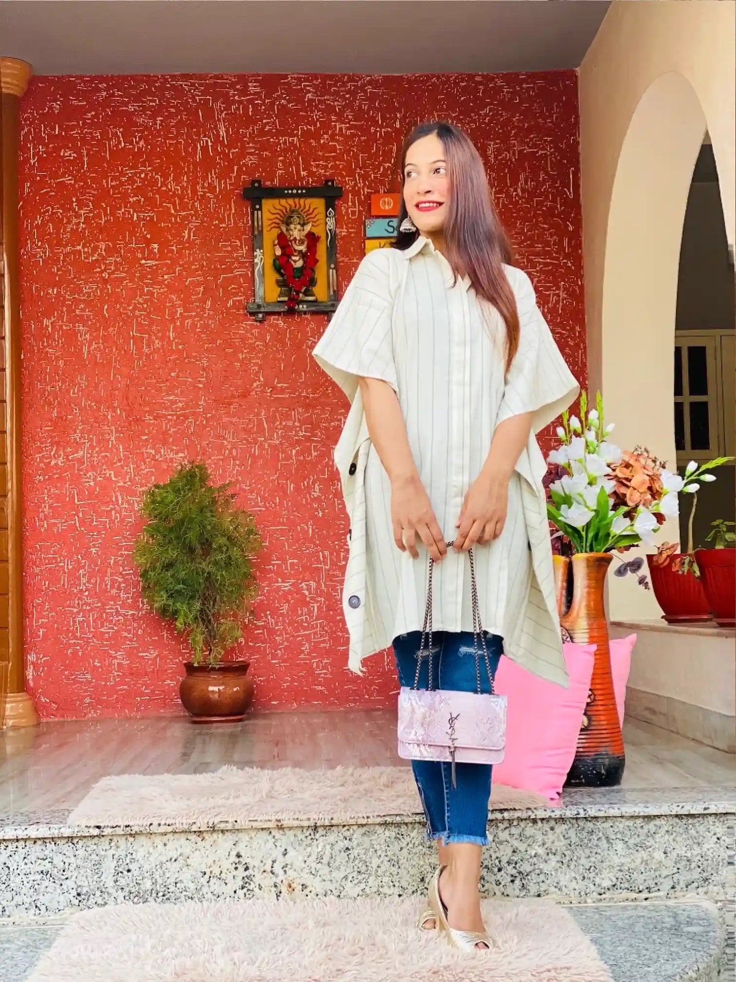 Stripe Collar Cotton Kaftan - Passion for Fashion by Shivani