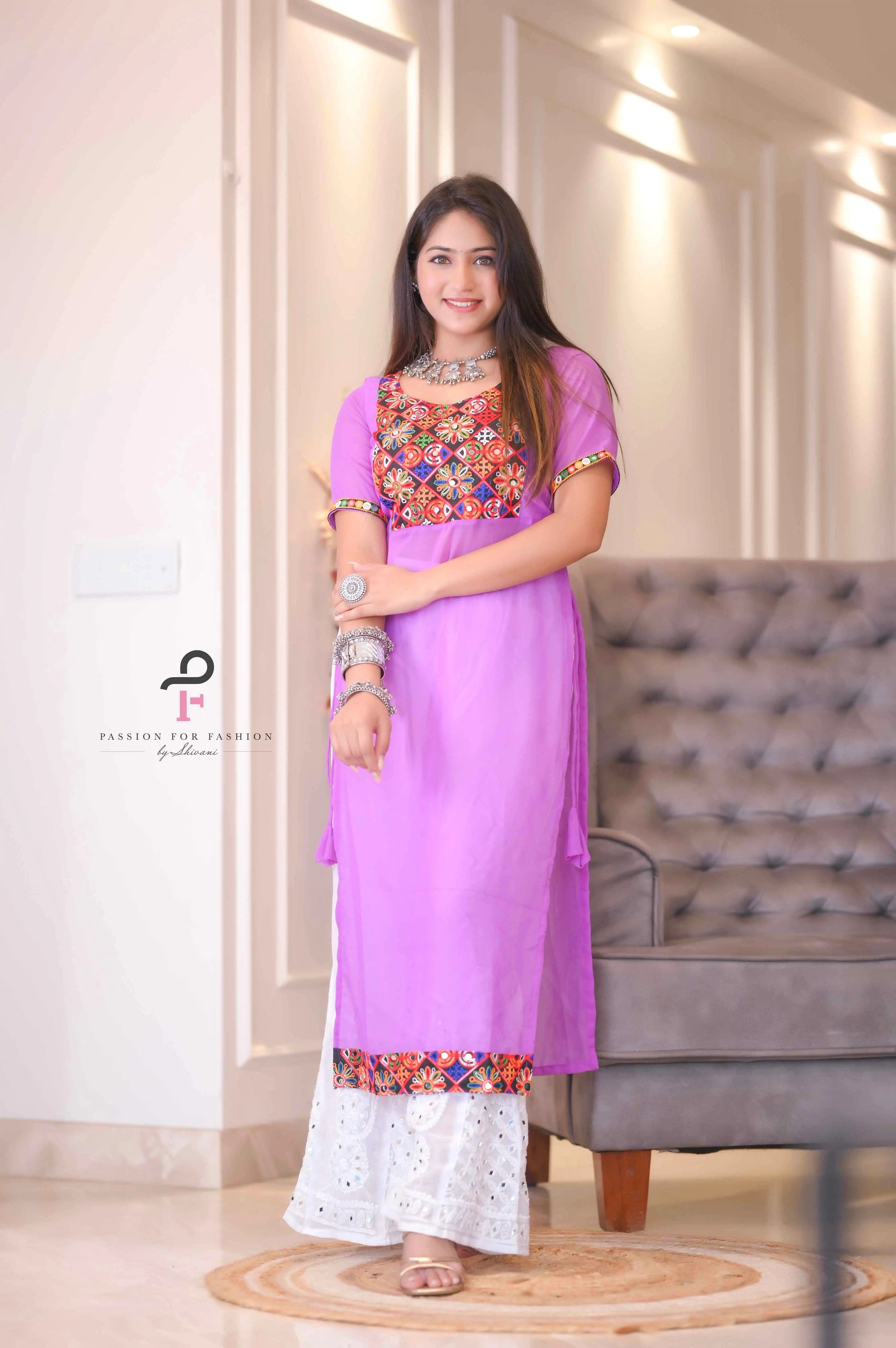 Lilac Charm Embroidered Gulnaz Kurta - Passion for Fashion by Shivani