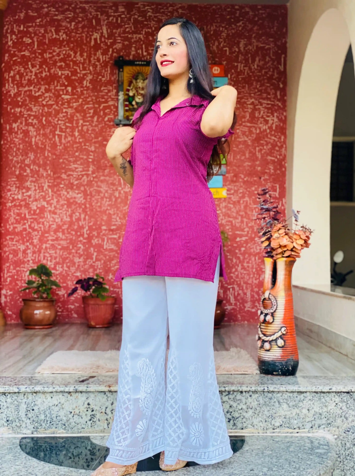 Purple Bliss Collar Rangriti Kurta