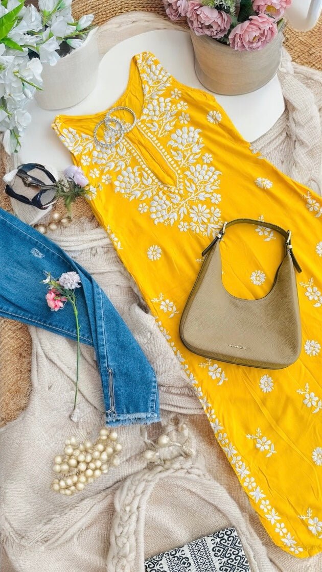 Blush Yellow Aliya Chikan Kurta - Passion for Fashion by Shivani