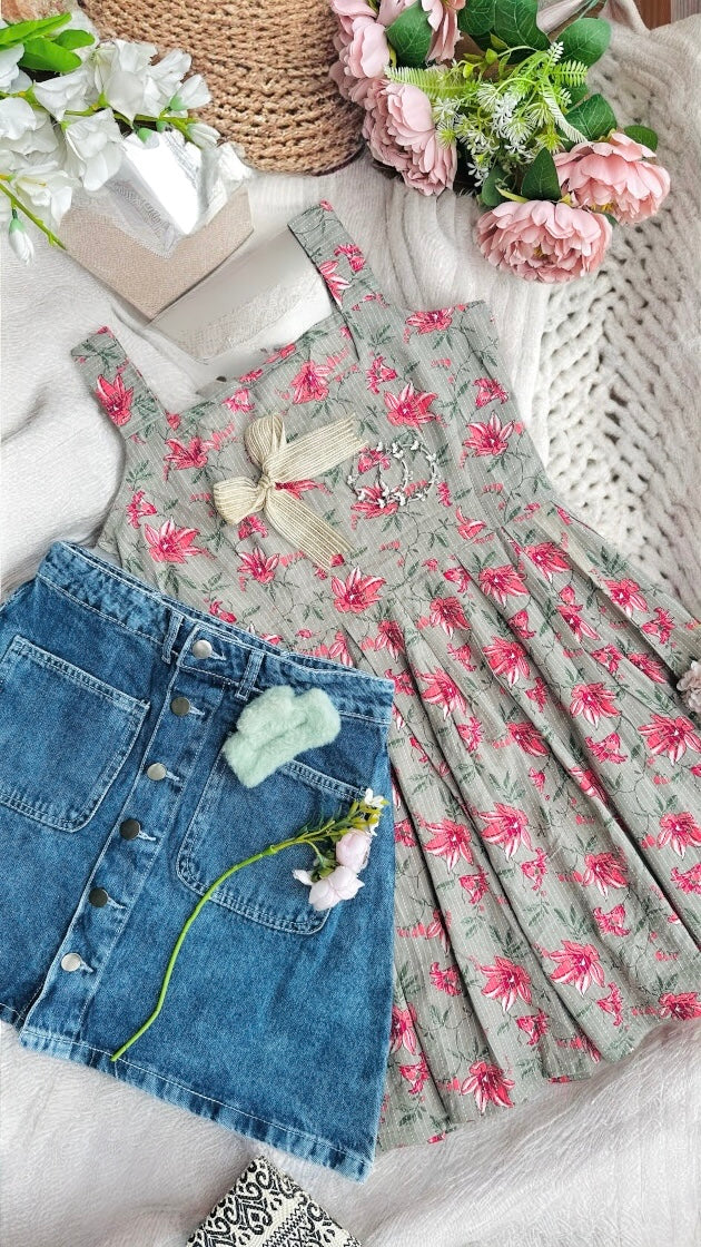 Cute Grey Hand Printed Peplum Top
