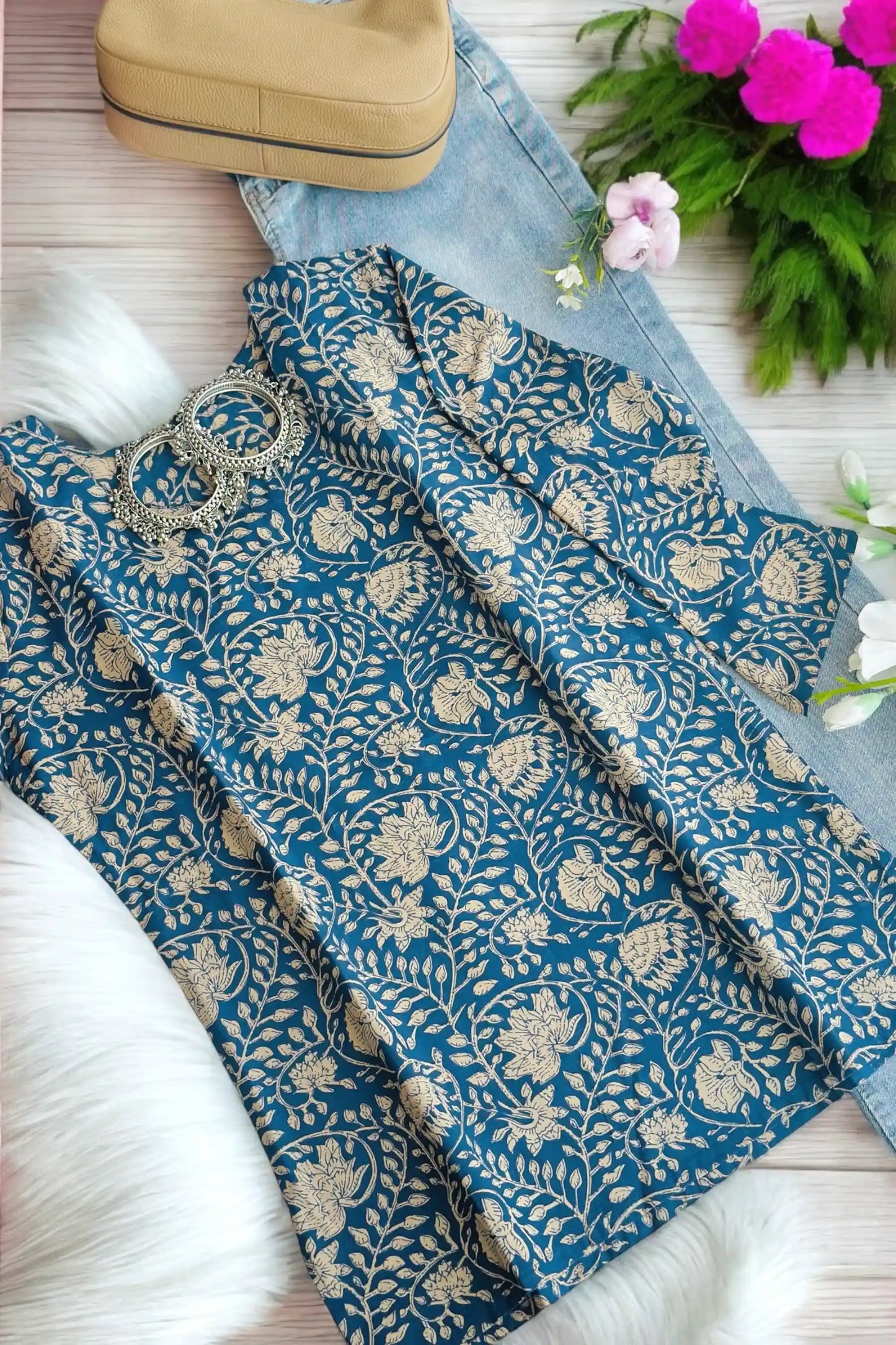 Classic Blue Kalamkari Short Kurta