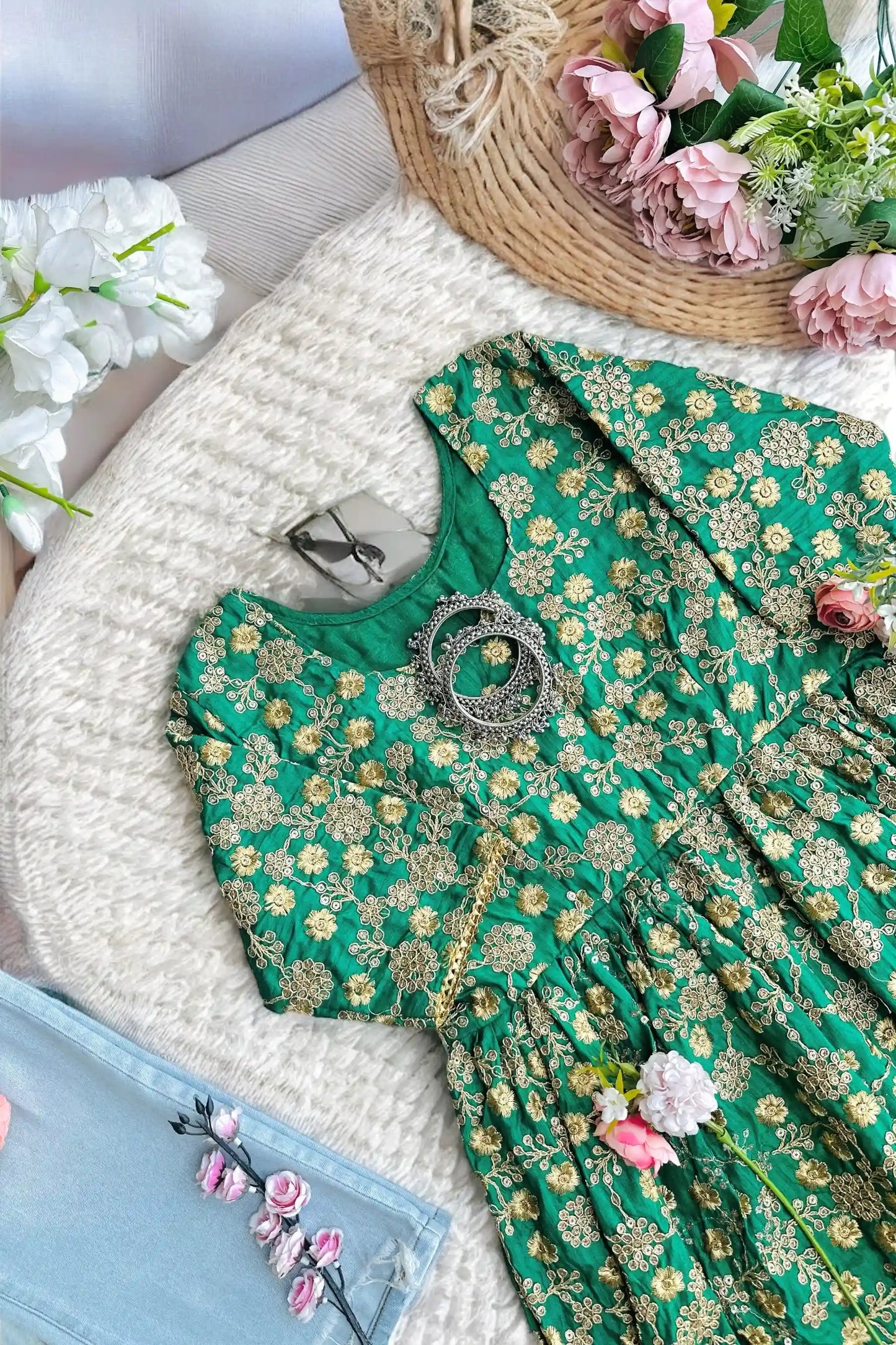 Emerald Bloom Brocade Peplum
