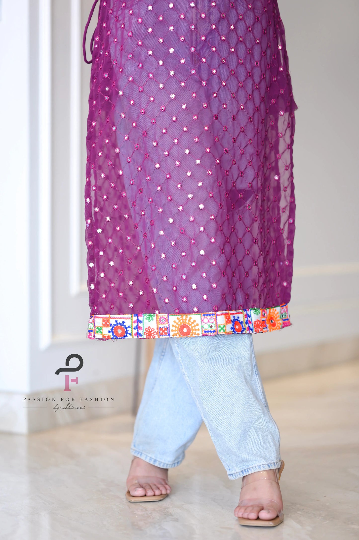 Plum Wine Kutchi Embroidered Gulnaz Kurta