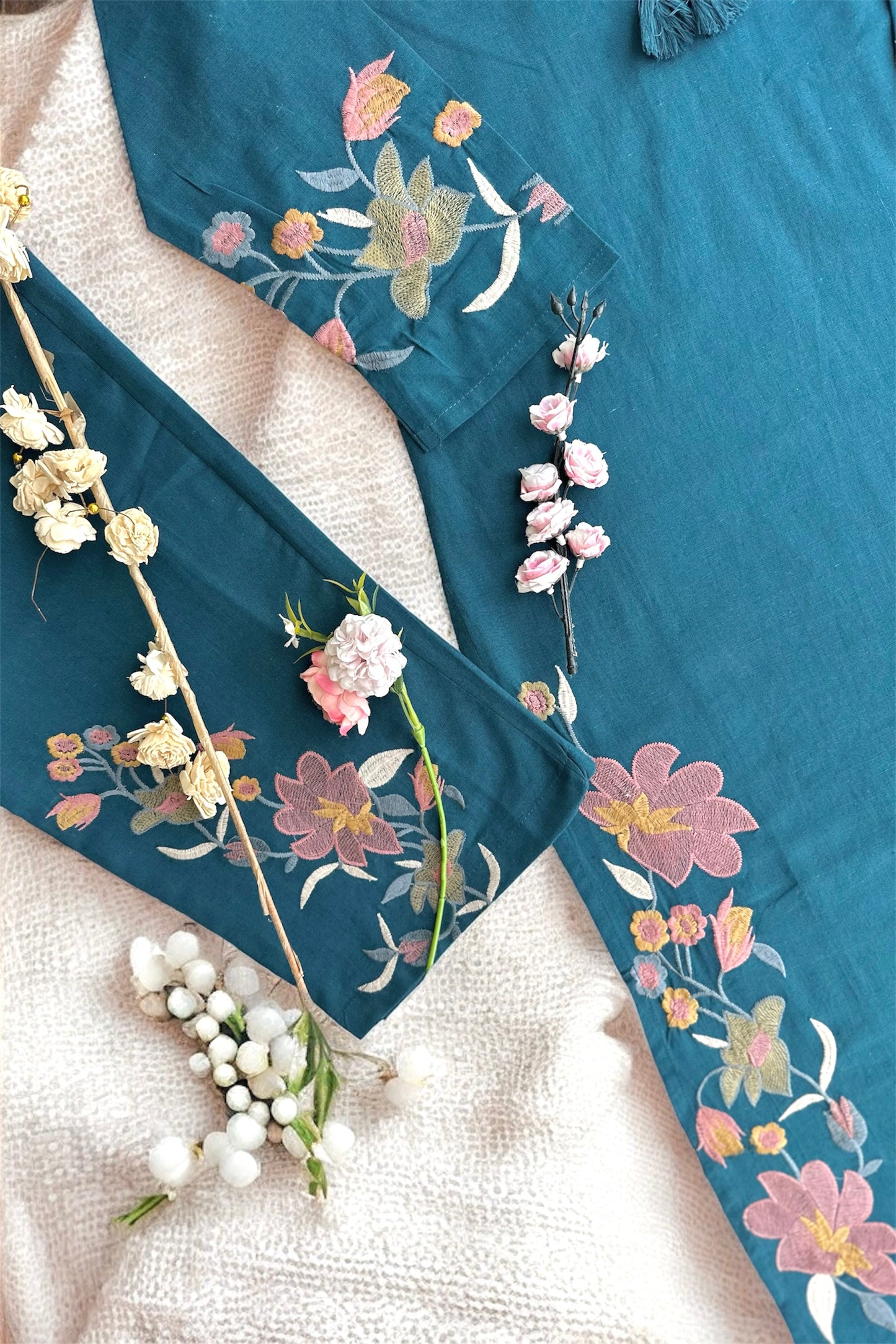 Meher Teal Bloom Embroidered Suit