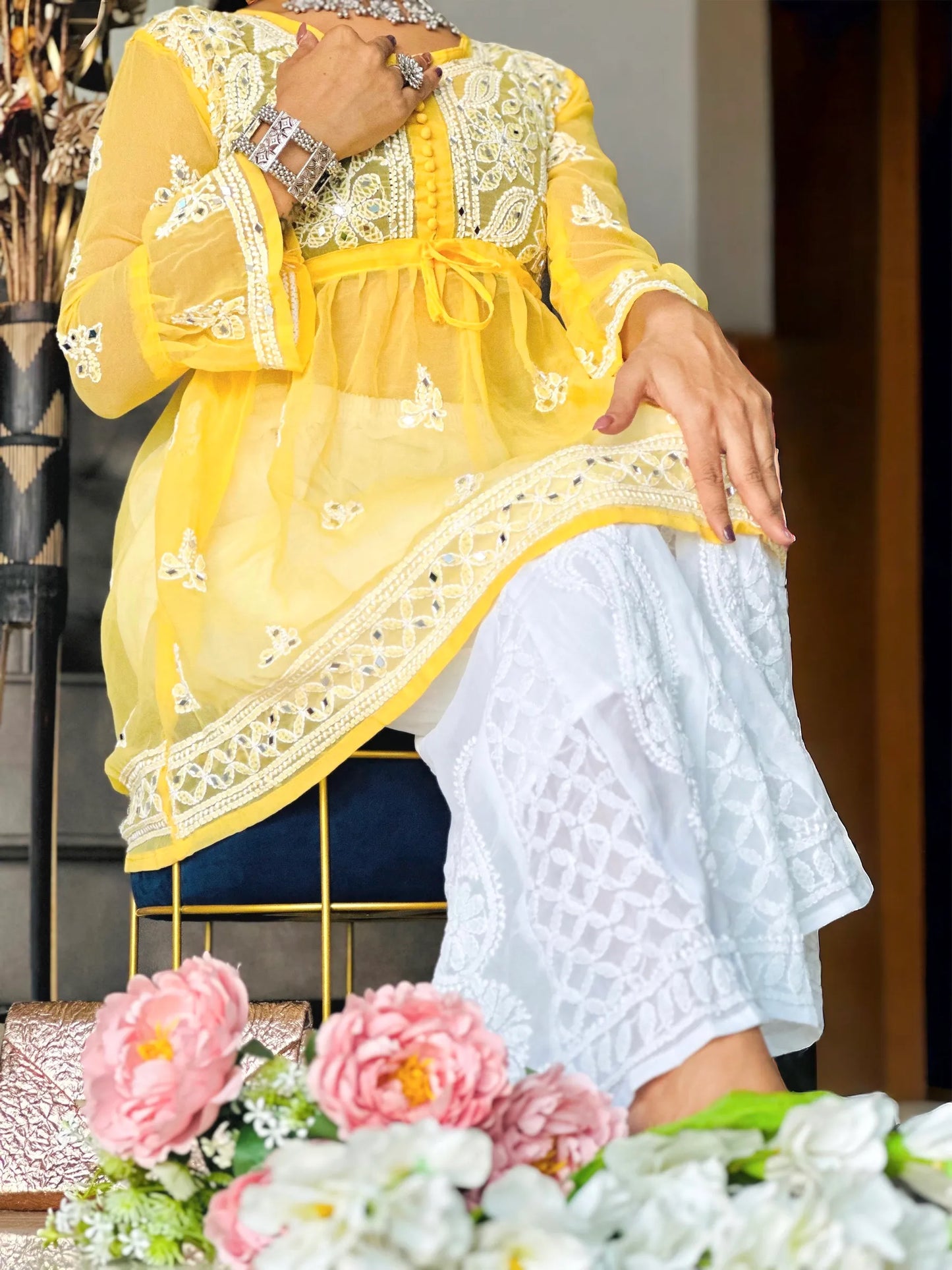Sunflower Yellow Noor Mirror Chikankari