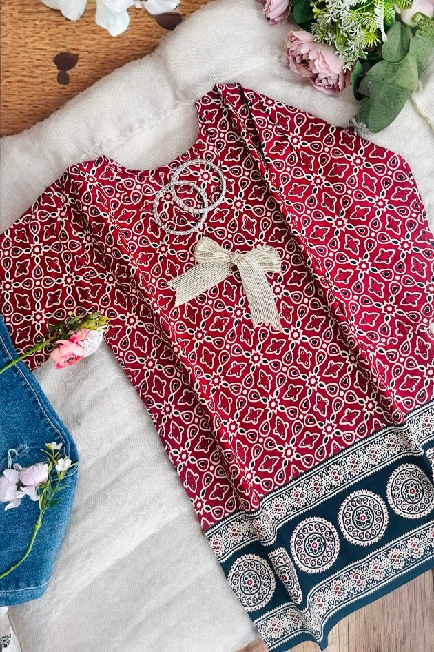 Maroon Kalamkari Short Kurta