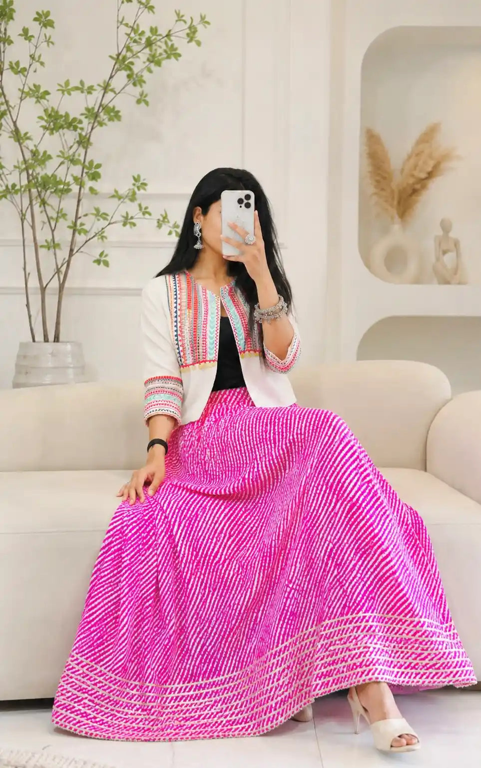 Pink Lehriya Jaipuri Twirl Skirt