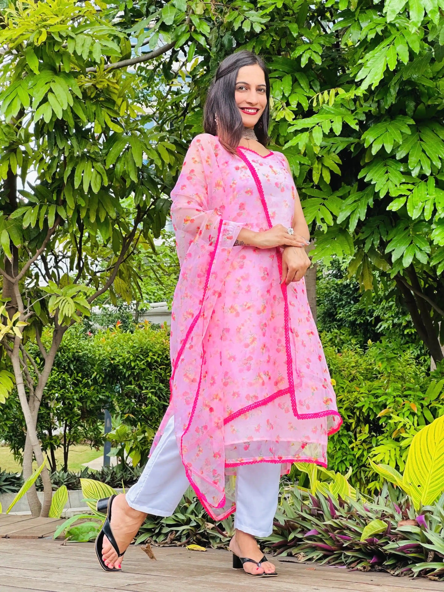 Pink Blush Organza Gulnaz Kurta