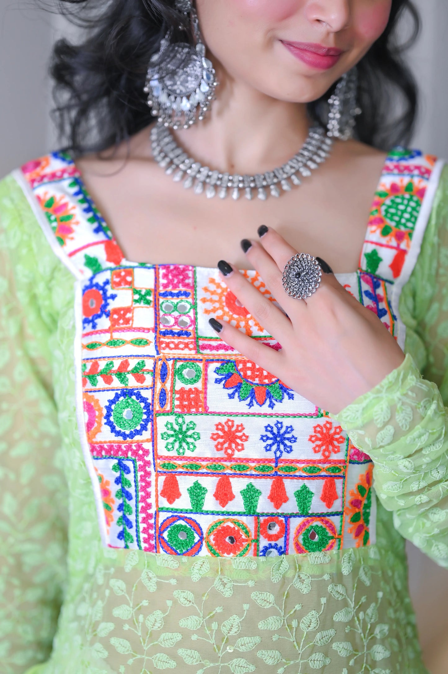 Blooming Green Embroidered Gulnaz Kurta