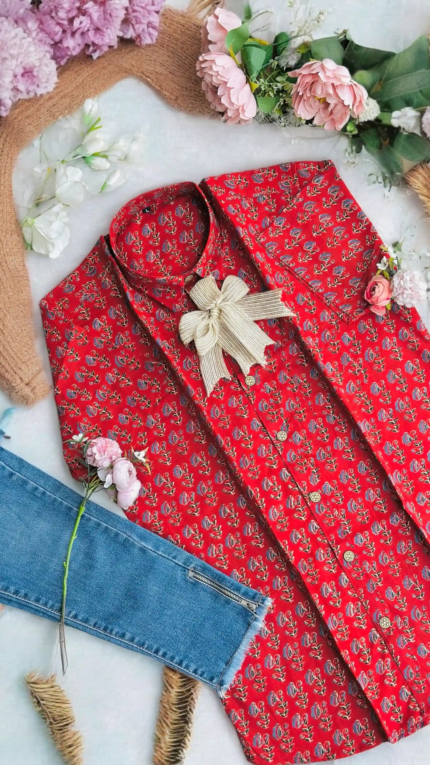Maroon Block Jaipuri Shirt