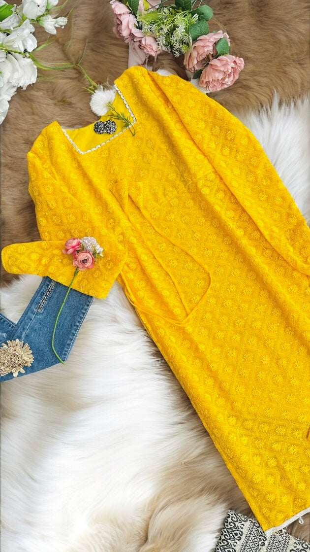 Amber Yellow Embroidered Gulnaz Kurta