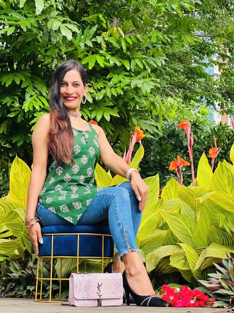 Dark Green Block Print Short Kurta