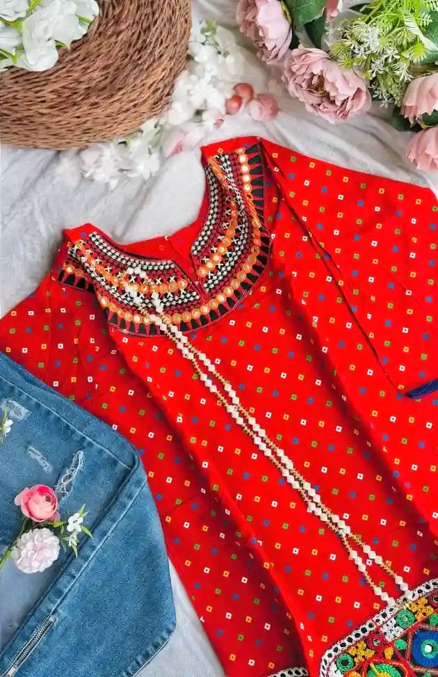 Gamti Red Jaipuri Short Kurta